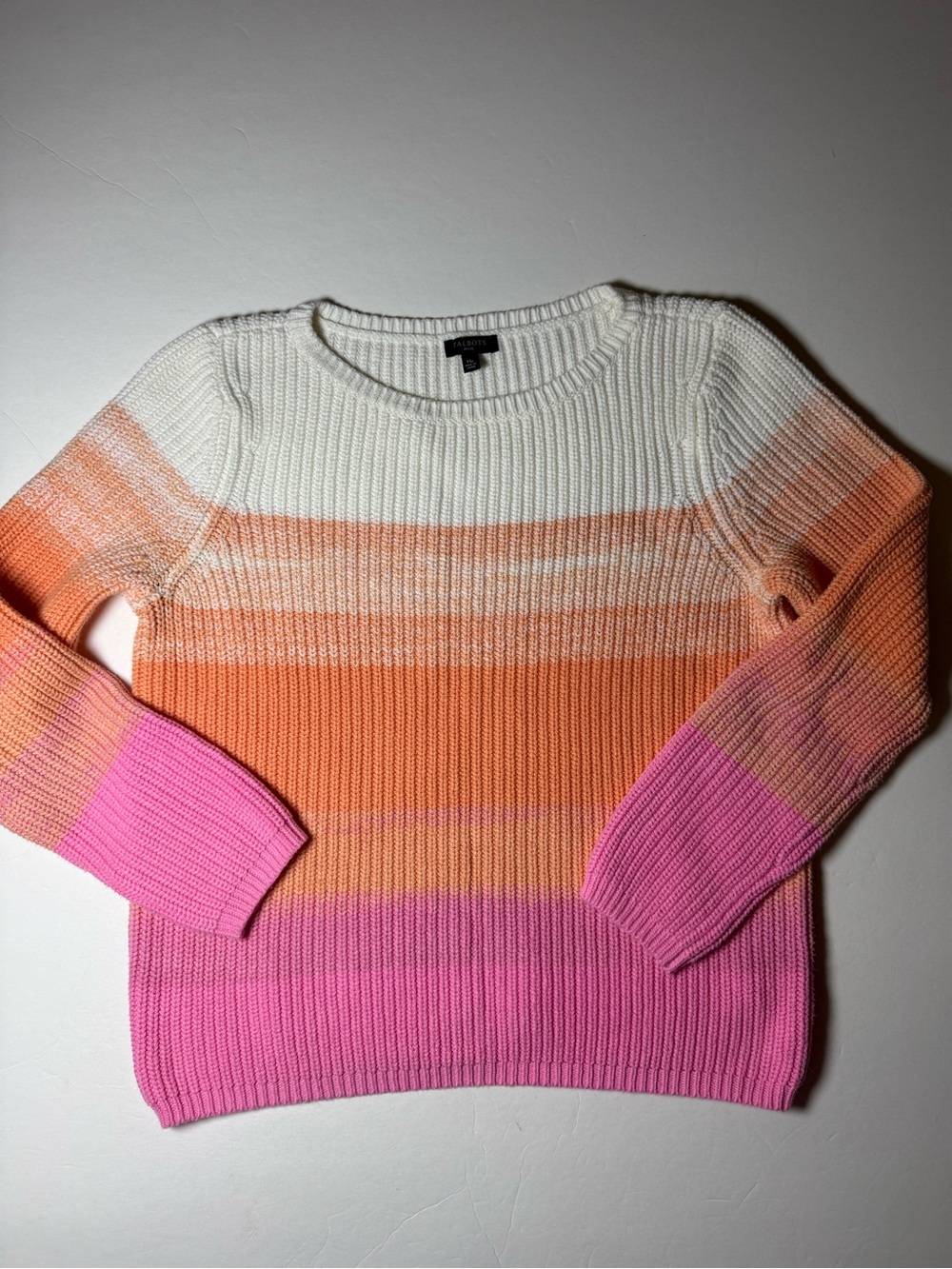 Talbots Petite MP Pink Orange Ivory Ombré Stripe Cotton Sweater